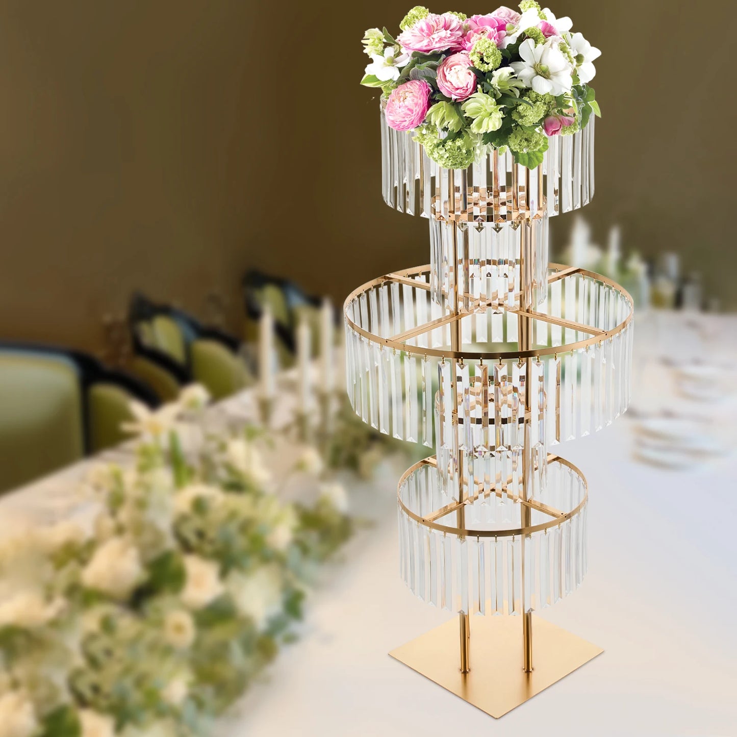 Five Tier Iron And Acrylic Wedding Centerpiece Stand