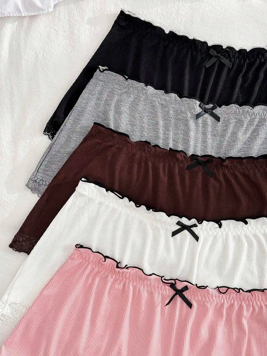 Women Ribbed Boxer Briefs With Bow Decoration For Everyday Comfort