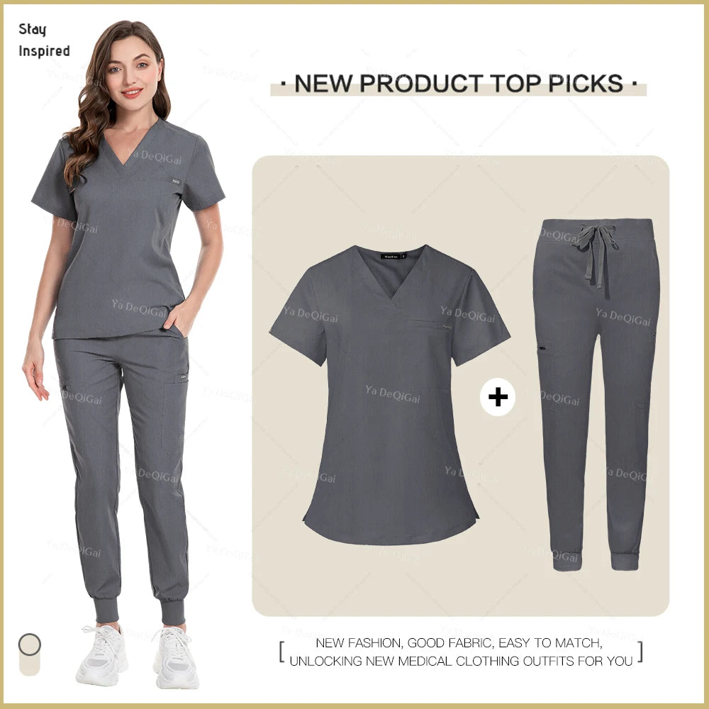Unisex Nurse Scrubs Uniform Set Jogger Pants Medical Workwear