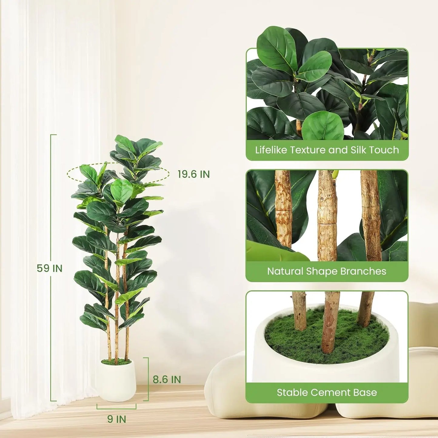 HiMISS Fiddle Leaf Fig Artificial Tree With Pot Home Decor