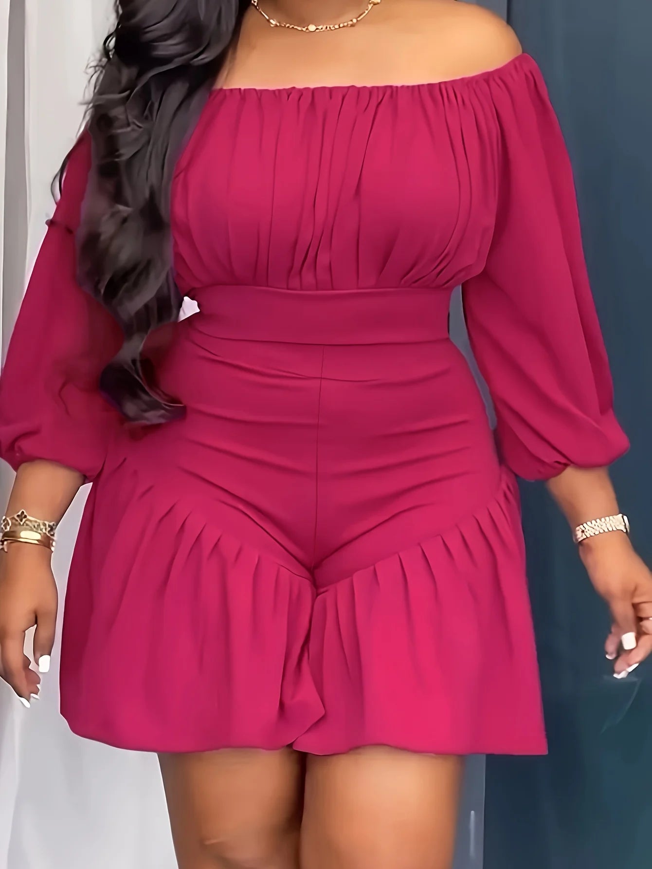 Casual Holiday Off The Shoulder Jumpsuit With Three Quarter Sleeves