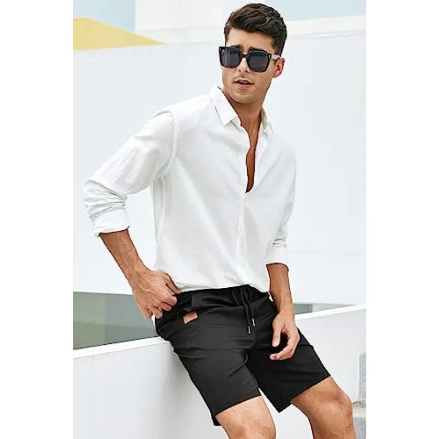 Mens Cotton Drawstring Casual Shorts For Summer Beach Golf