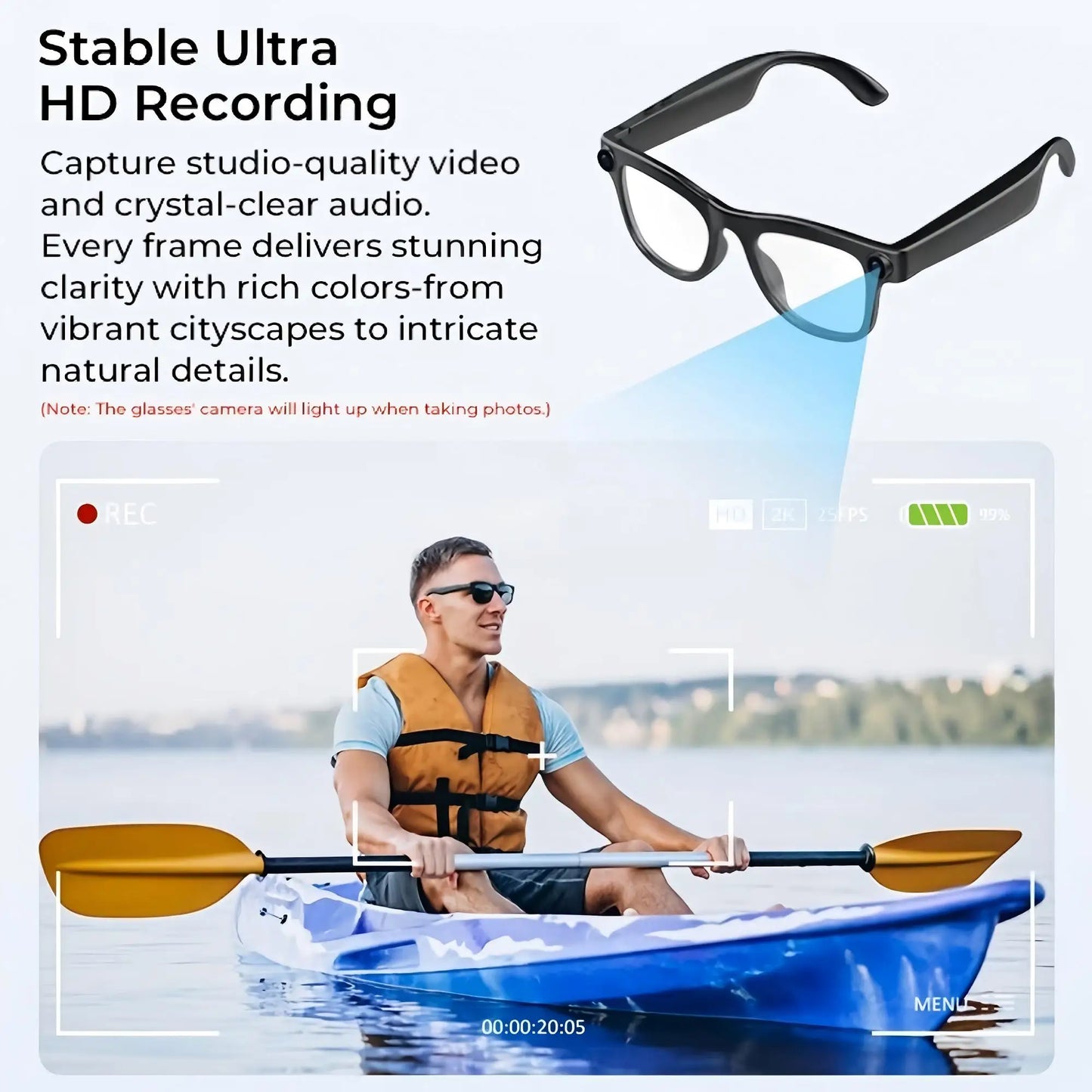 Giinova Smart Camera Glasses Video Eyewear Dual Microphone Translation