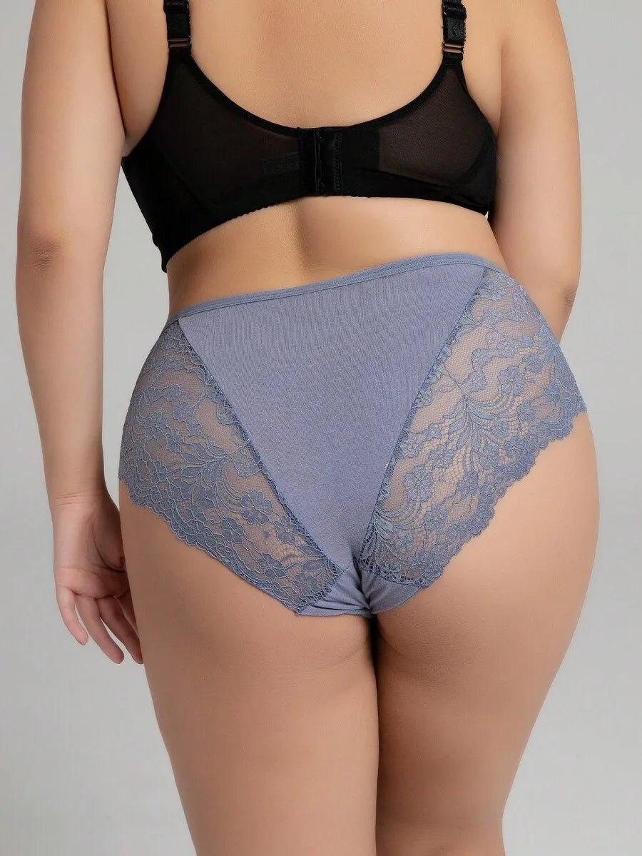 Lace Spliced Panties For Plus Women All Seasons Comfort