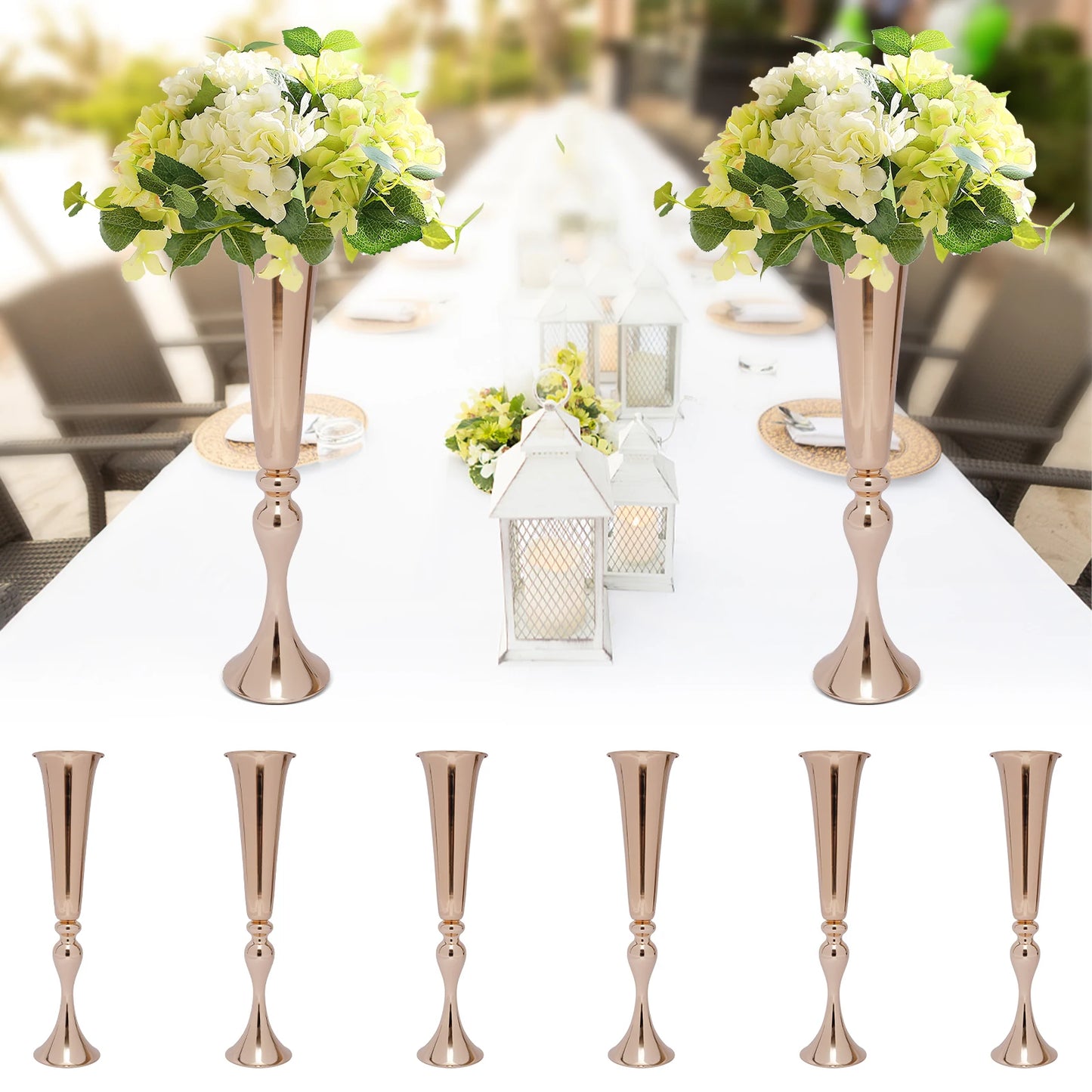Gold Trumpet Vases Set For Wedding Table Centerpieces