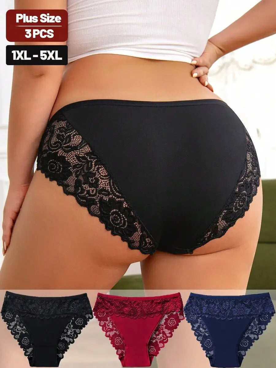 Elegant Lace Cotton Briefs For Women Three Pack Comfort Panties