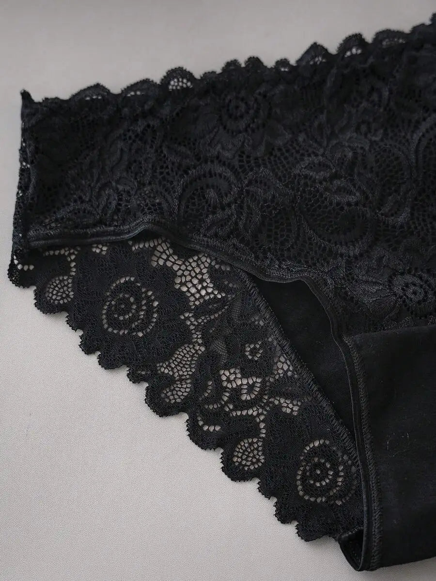 Plus Size Womens Lace Briefs With Contrast Trim 5 Pack