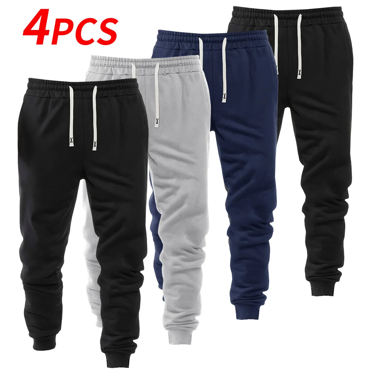 Men's Four Piece Cuffed Sports Casual Pants Set Polyester