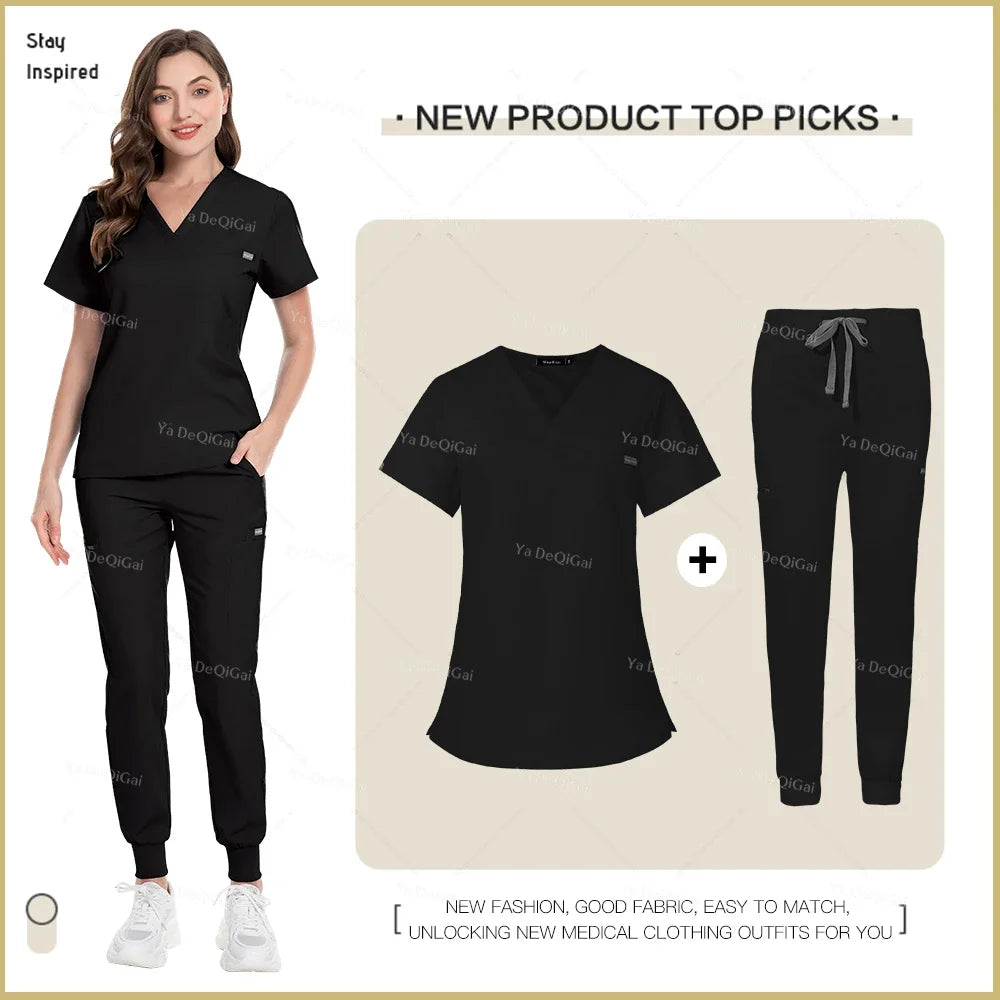 Unisex Nurse Scrubs Uniform Set Jogger Pants Medical Workwear