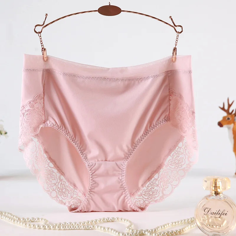 OYMQICH High Waist Lace Panties Milk Silk For Women