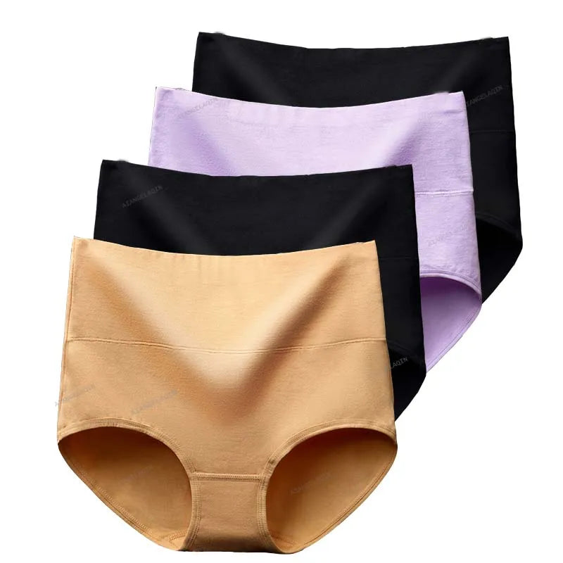 High Waist Cotton Panties For Women Abdominal Shaper 4Pcs Set