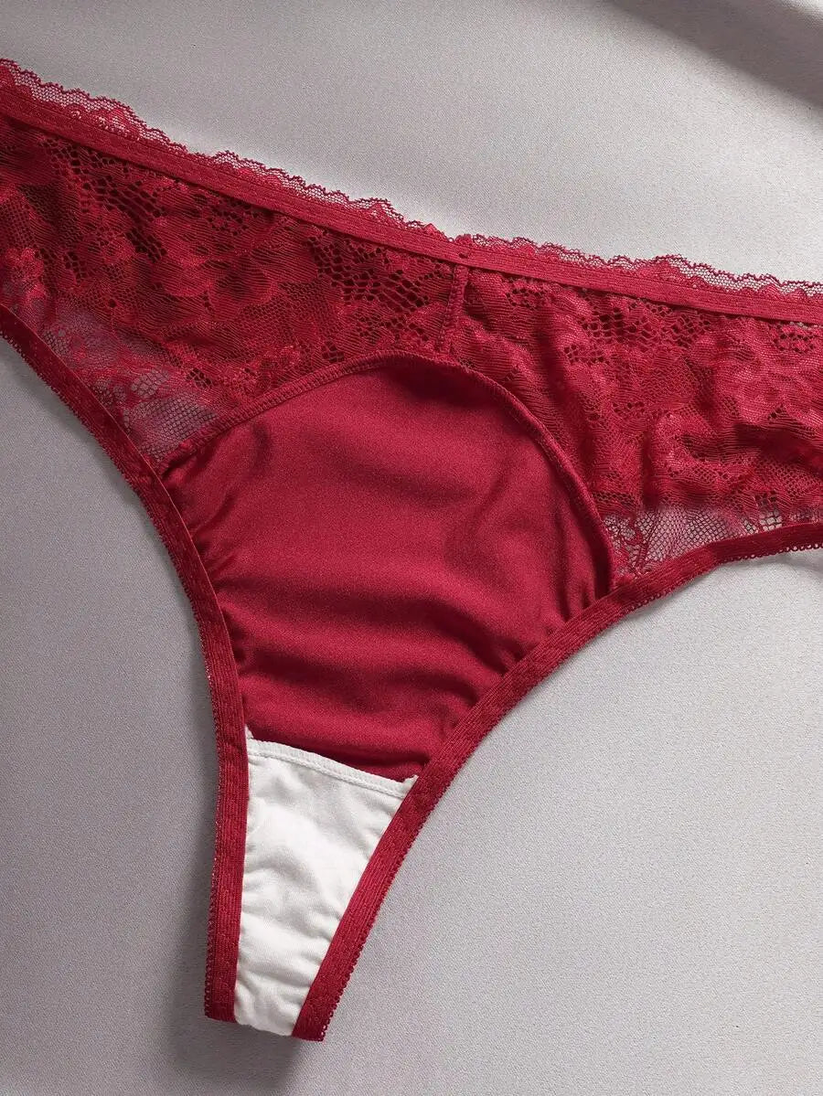 Women Lace Satin Panties Set Three Pack Soft Trim Comfort
