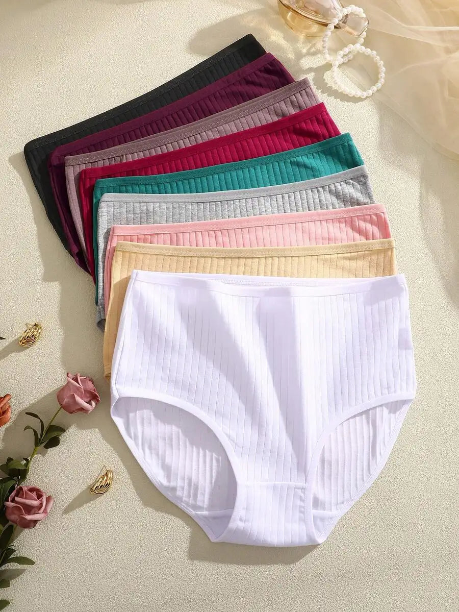 Womens 100 Percent Cotton Ribbed High Waist Briefs