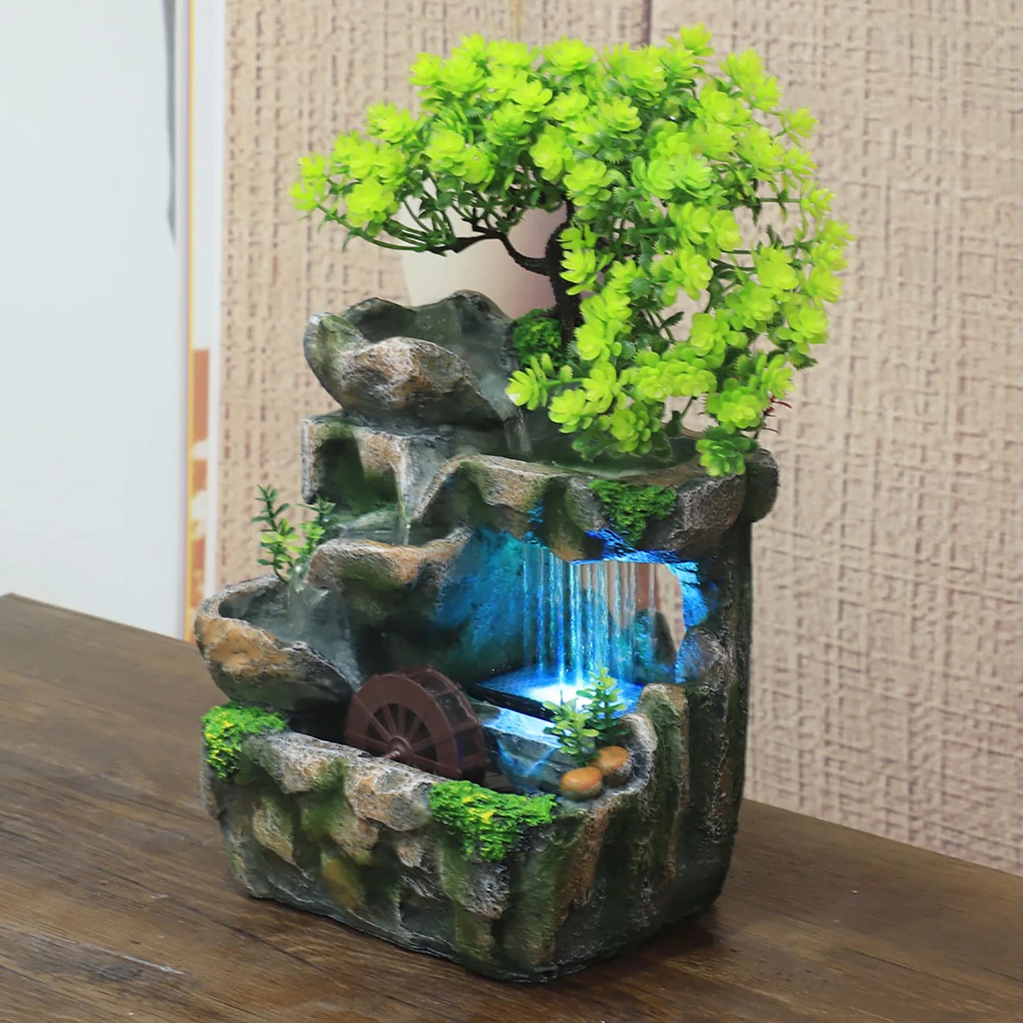 Indoor Room Fountain Waterfall Decor With LED Lighting Zen Meditation