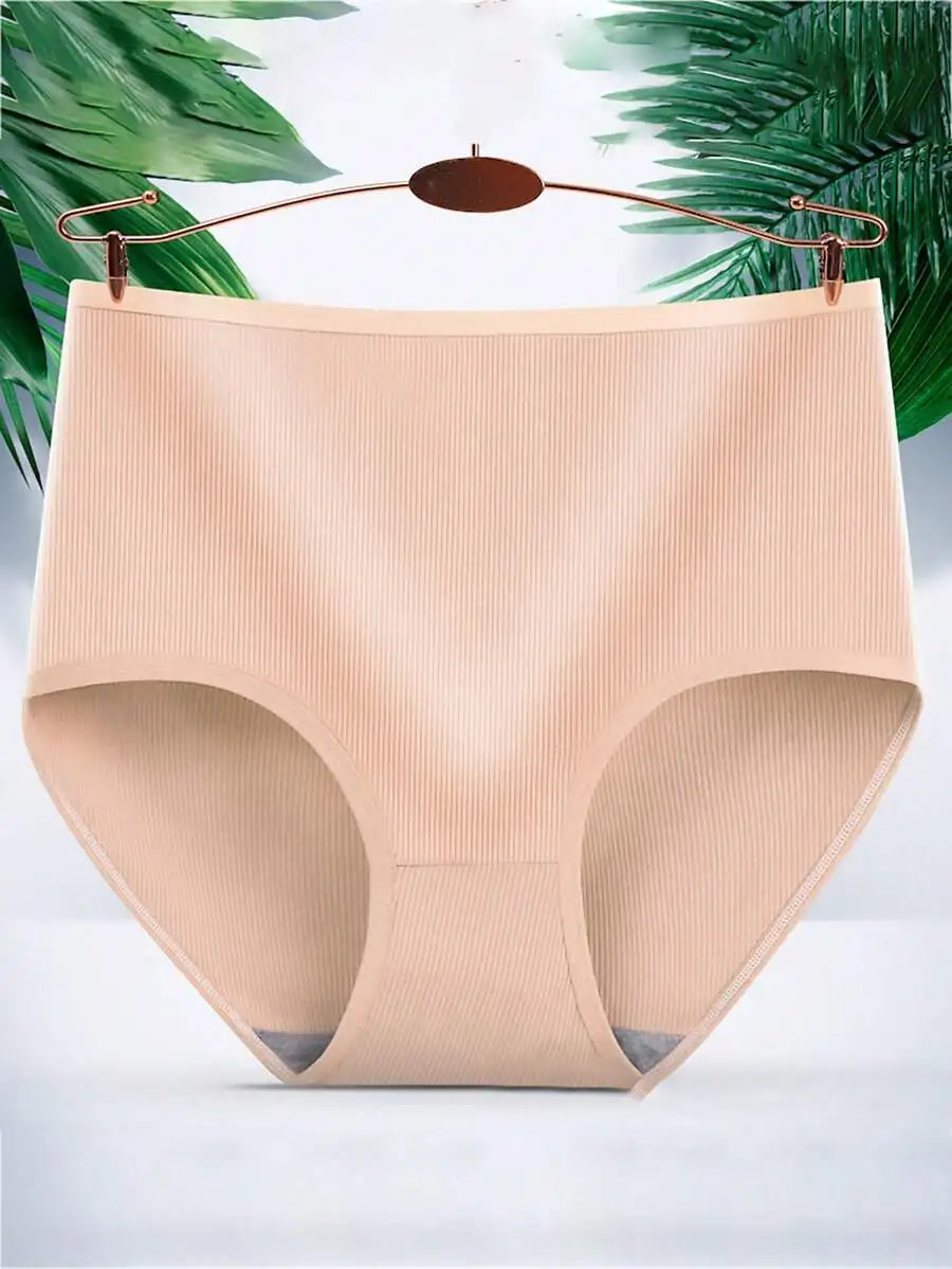 5 Pack High Waist Ribbed Ice Silk Panties For Women Breathable