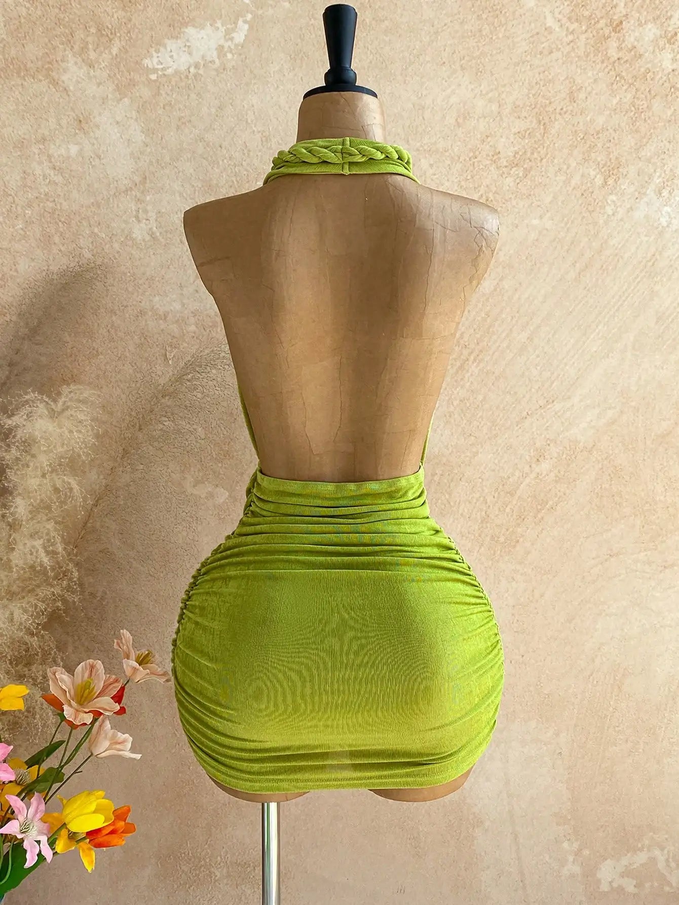 Backless Halter Mini Dress For Women Polyester Vacation Beach