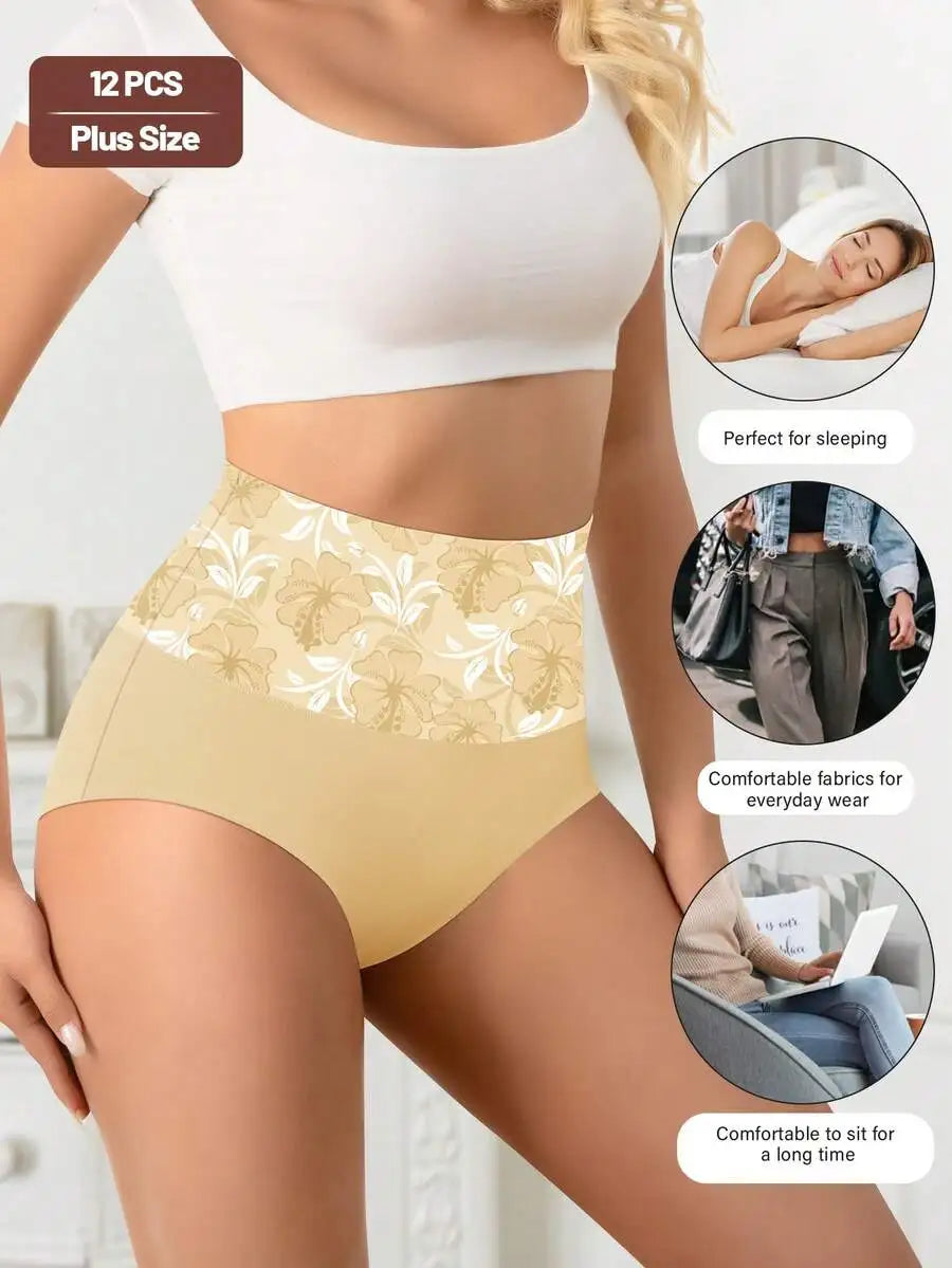 Elegant Floral High-Waisted Shapewear Panties Nylon Underwear