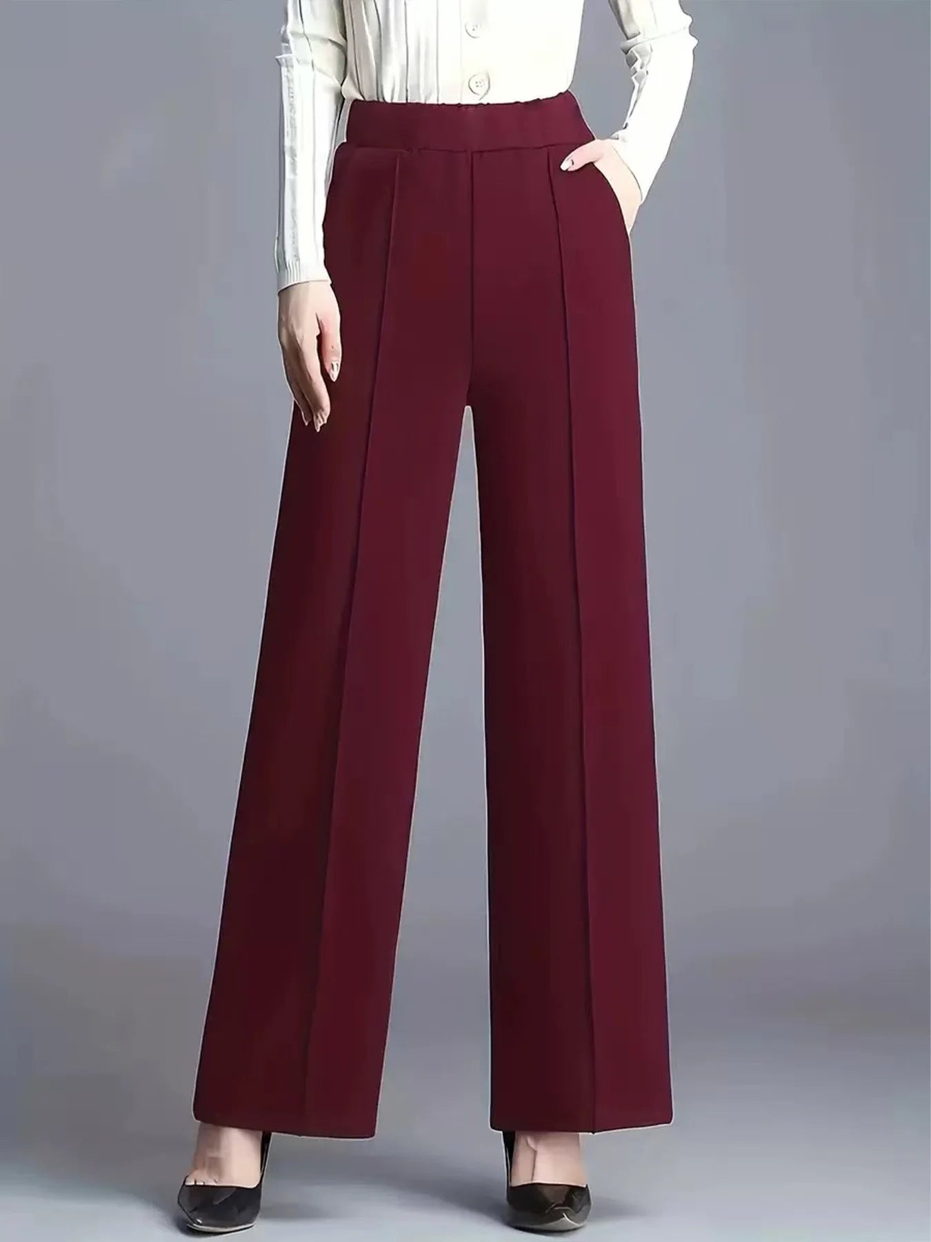 Wide Leg High Waist Women's Casual Pants With Pockets