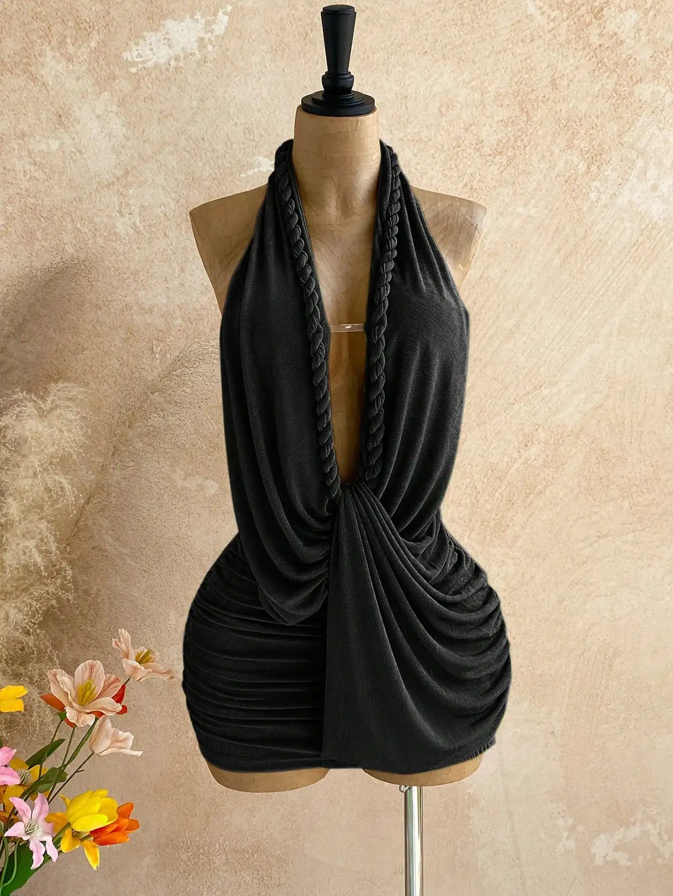 Backless Halter Mini Dress For Women Polyester Vacation Beach