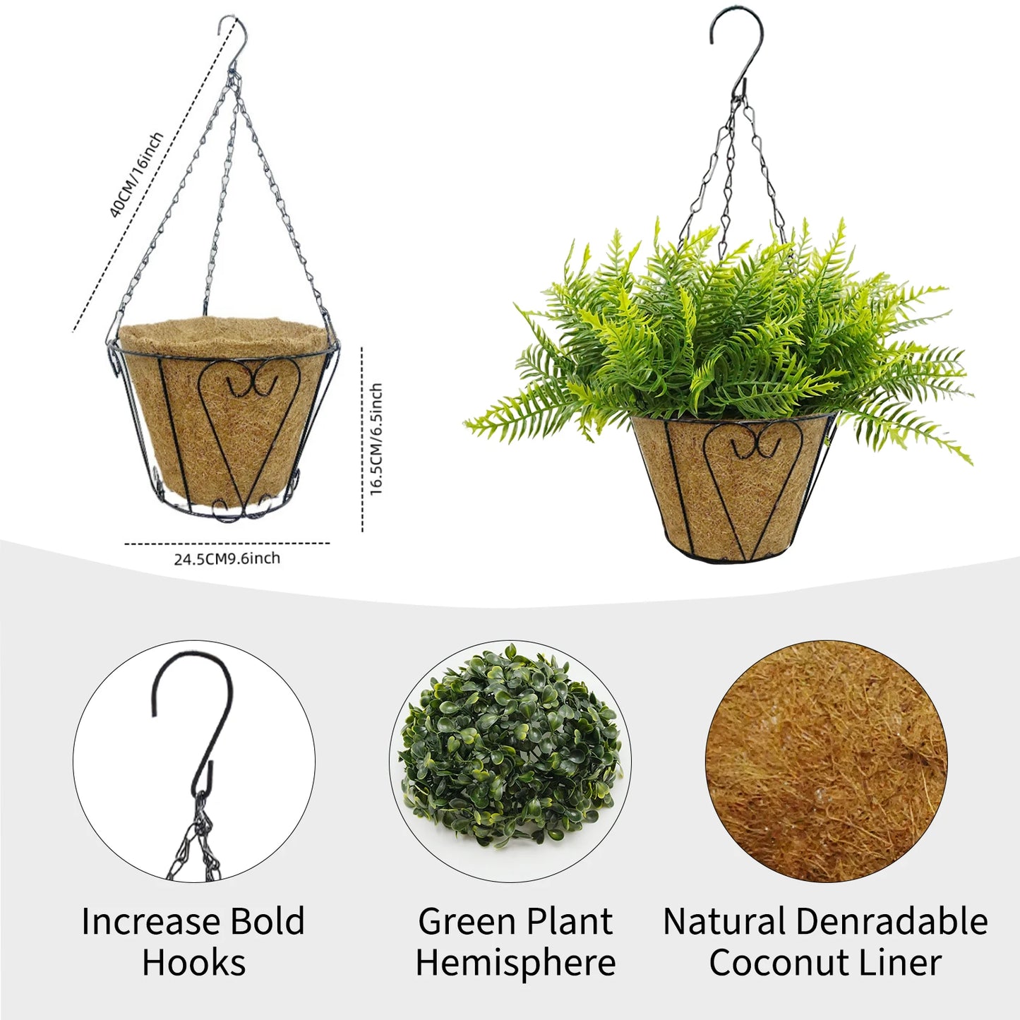 HiMISS 2 Pack Artificial Hanging Fern With Basket Outdoor Decor