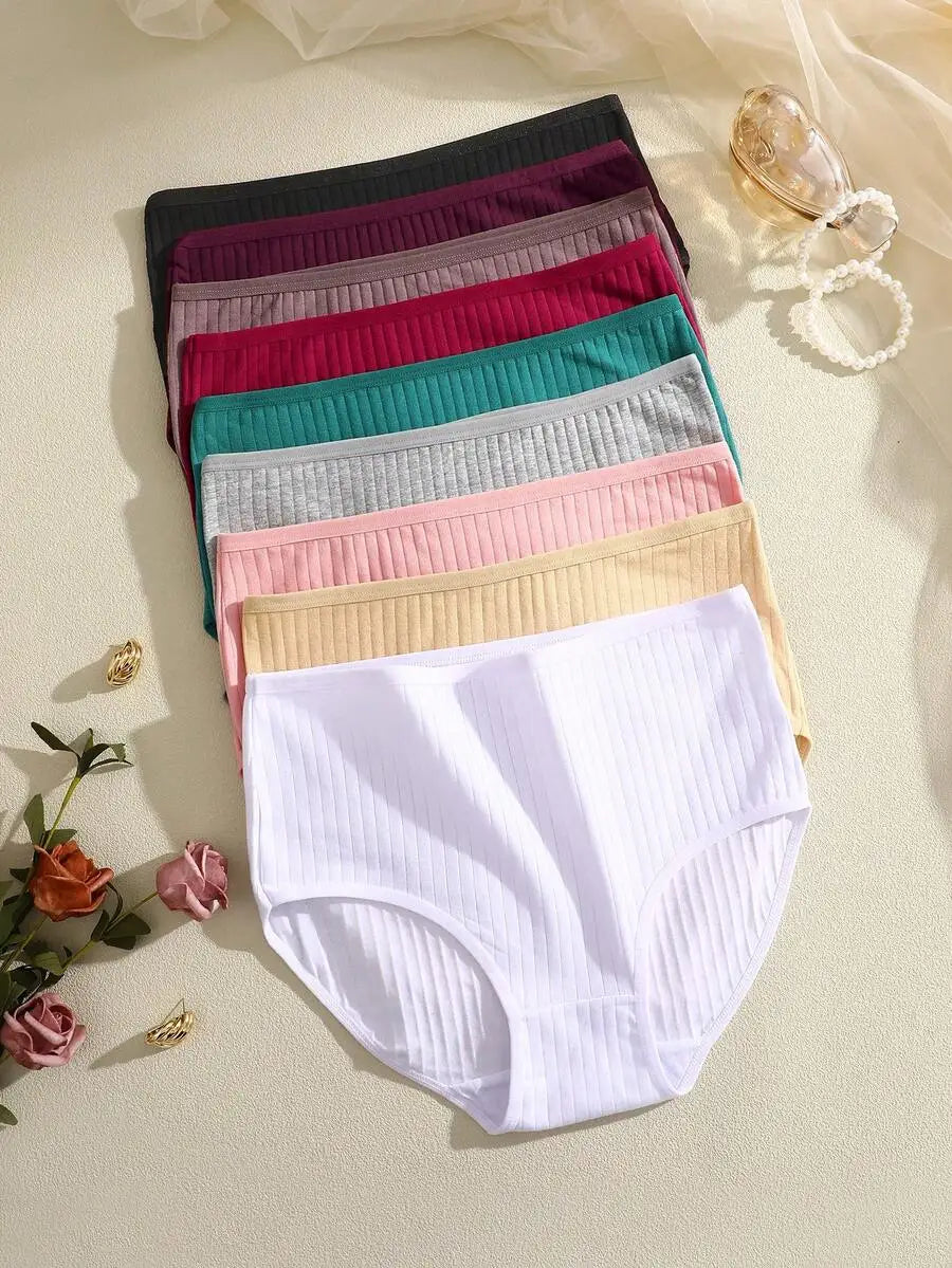 Womens 100 Percent Cotton Ribbed High Waist Briefs