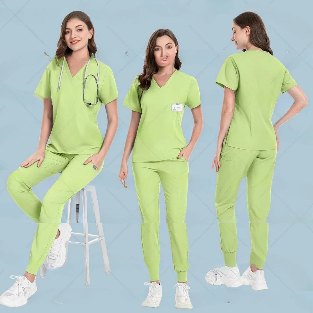 Unisex Nurse Scrubs Uniform Set Jogger Pants Medical Workwear