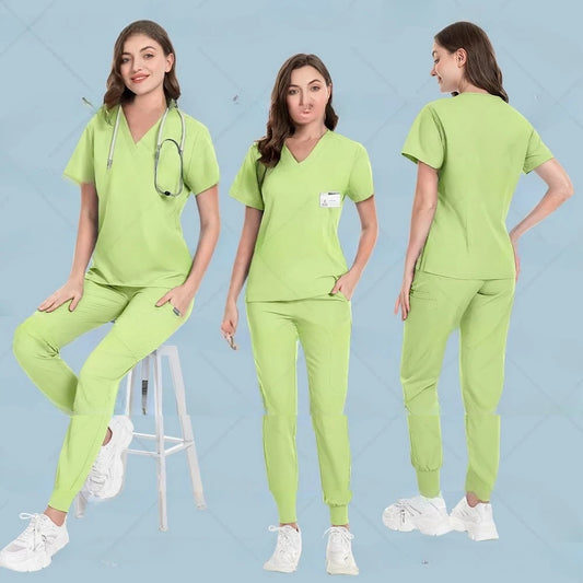 Unisex Nurse Scrubs Uniform Set Jogger Pants Medical Workwear