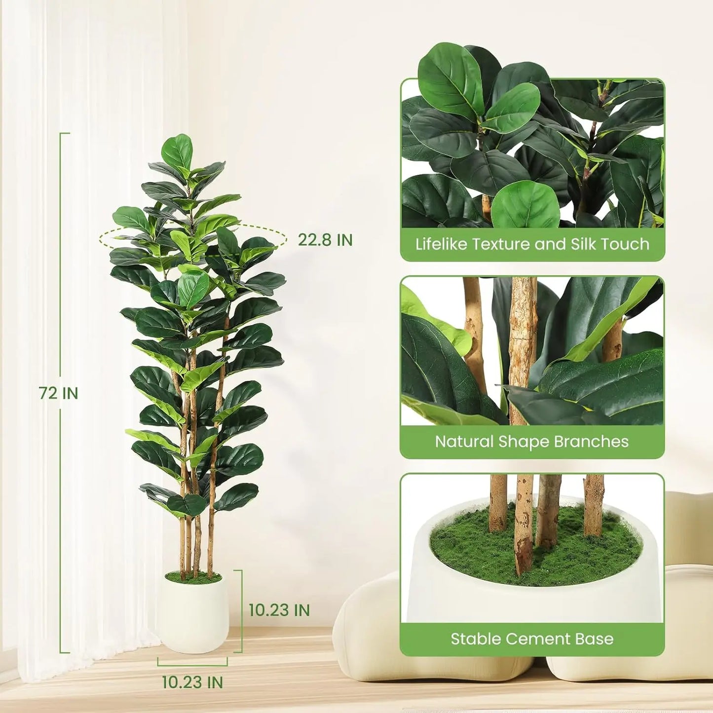 HiMISS Artificial Fiddle Leaf Fig Tree With Pot For Home Decor