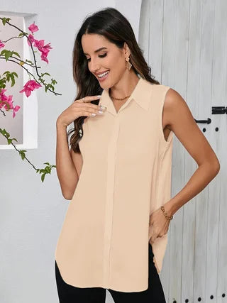 Women's Loose Hidden Button Shirt With Irregular Lapel Sleeveless Vest
