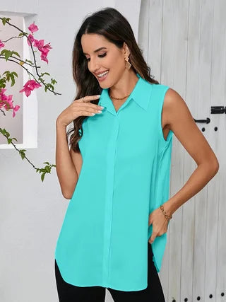 Women's Loose Hidden Button Shirt With Irregular Lapel Sleeveless Vest