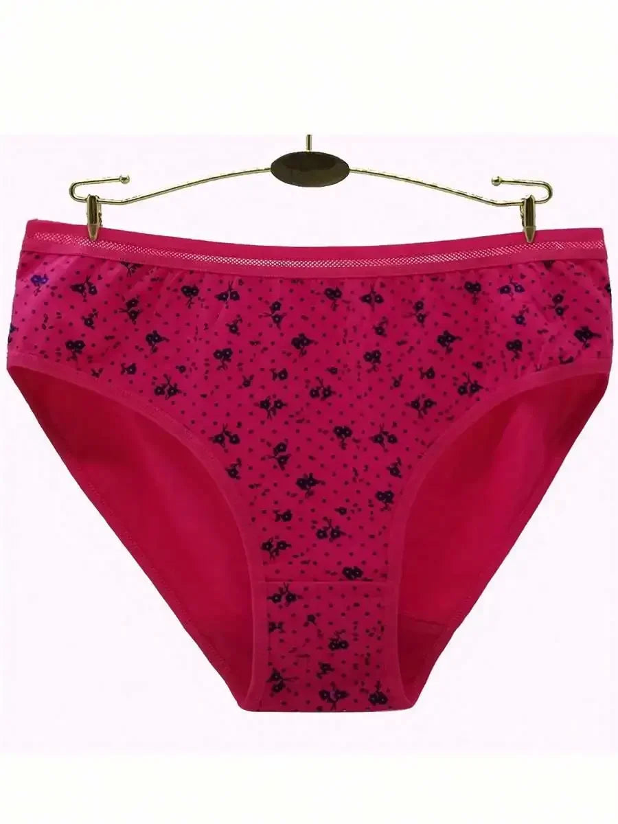 Cotton Floral Print Hollow Out High Waist Briefs For Women