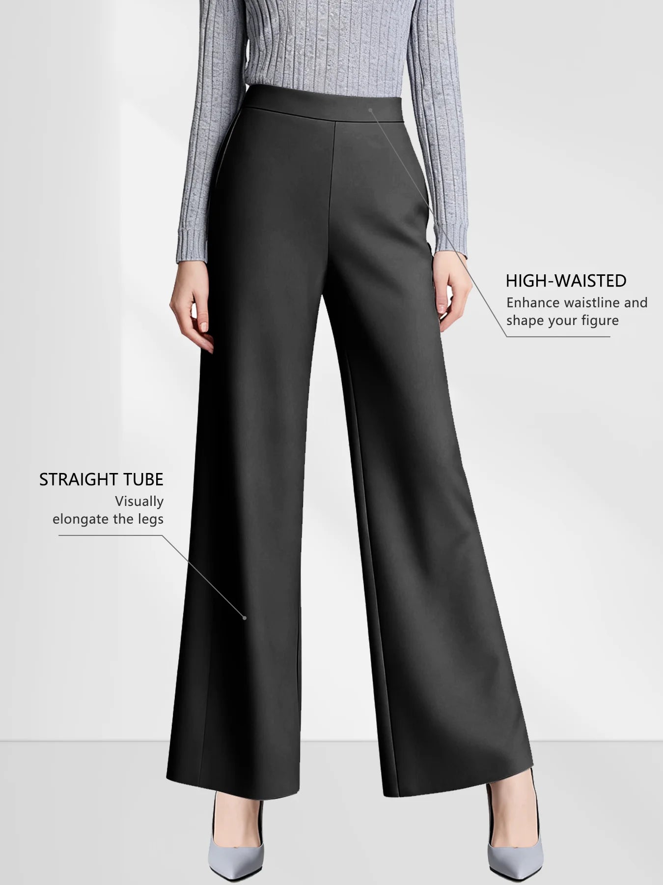 Wide Leg High Waist Women's Casual Pants With Pockets