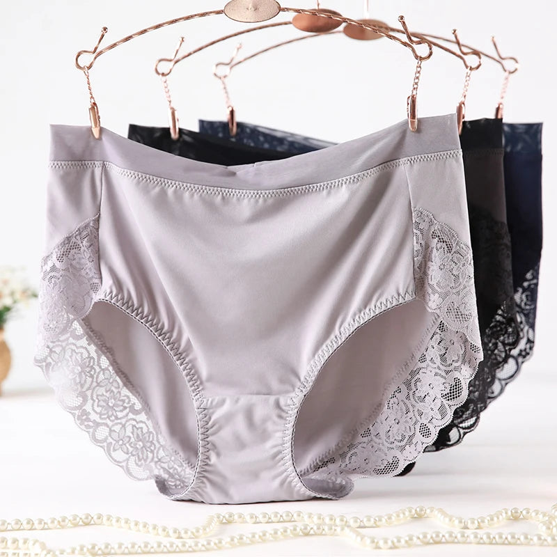 OYMQICH High Waist Lace Panties Milk Silk For Women