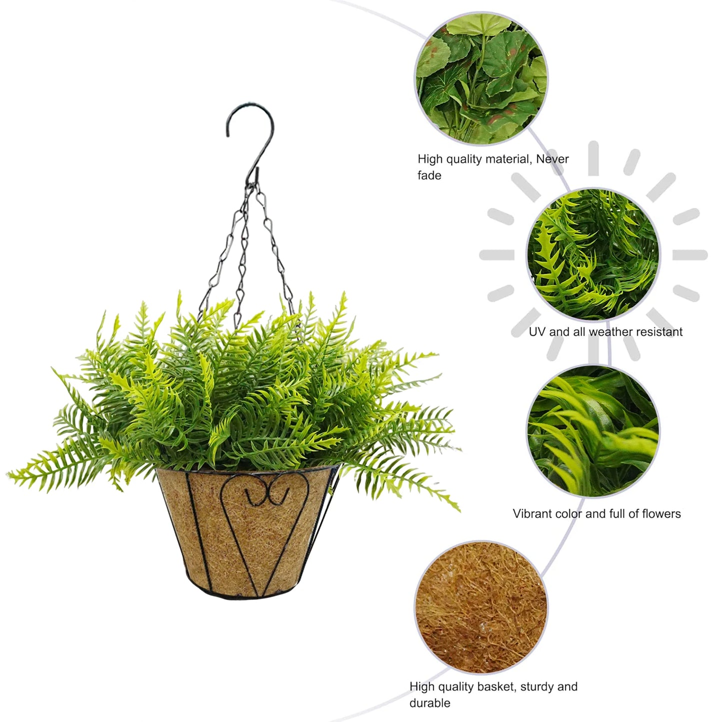 HiMISS 2 Pack Artificial Hanging Fern With Basket Outdoor Decor