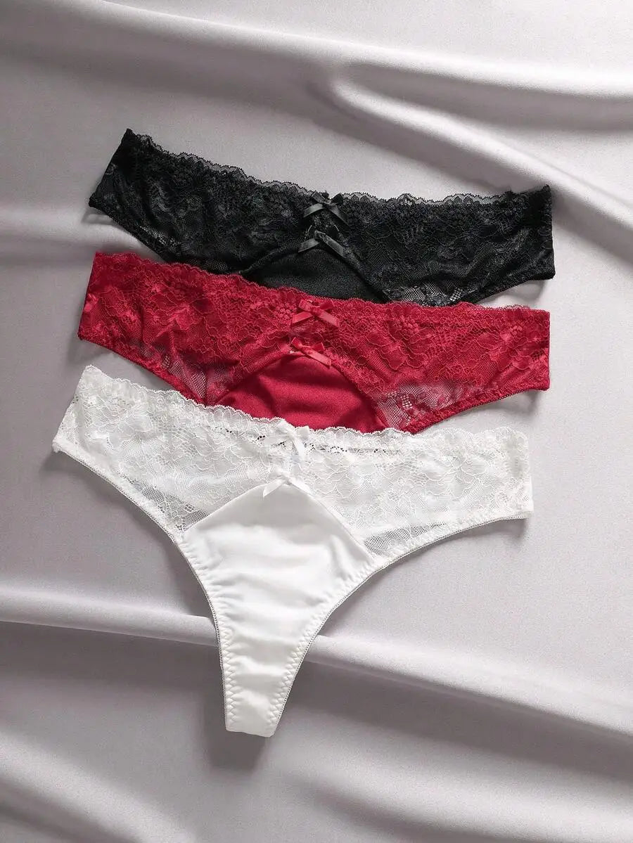 Women Lace Satin Panties Set Three Pack Soft Trim Comfort
