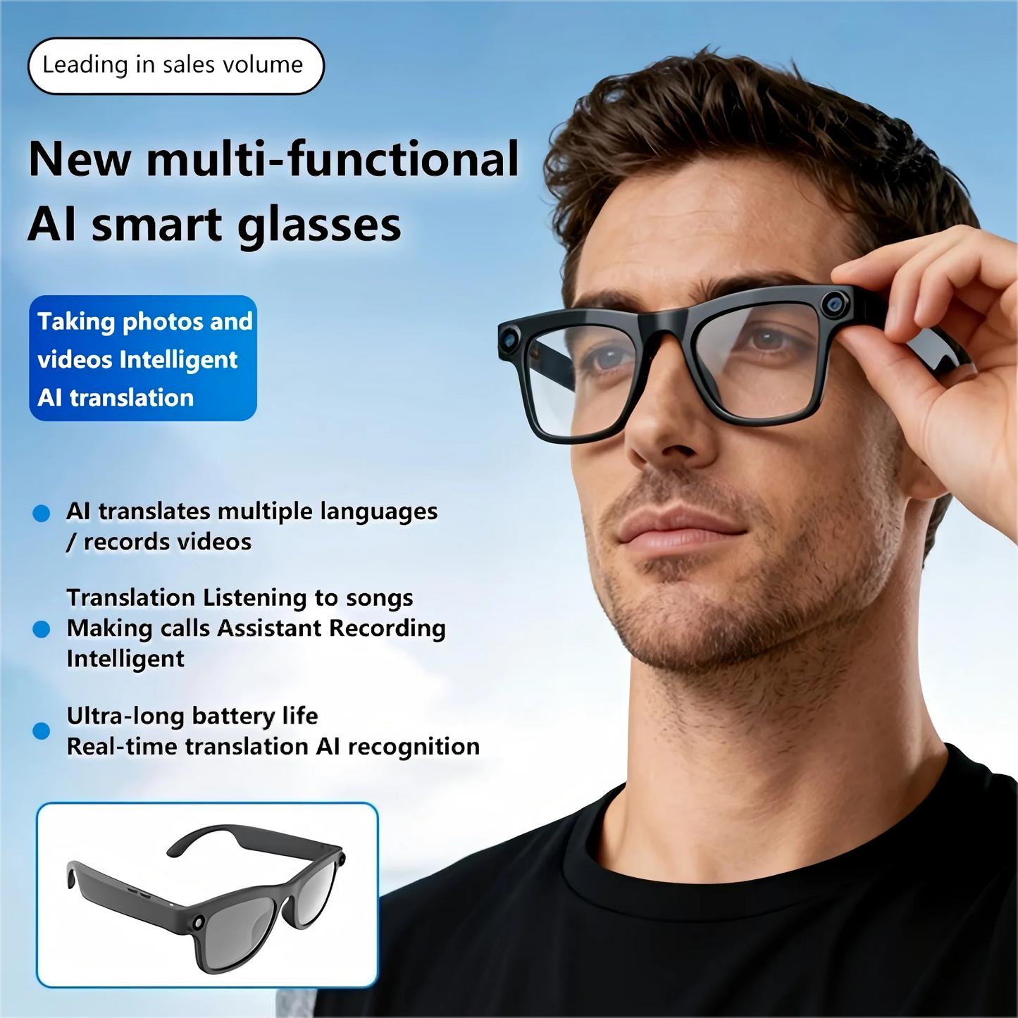 Giinova Smart Camera Glasses Video Eyewear Dual Microphone Translation