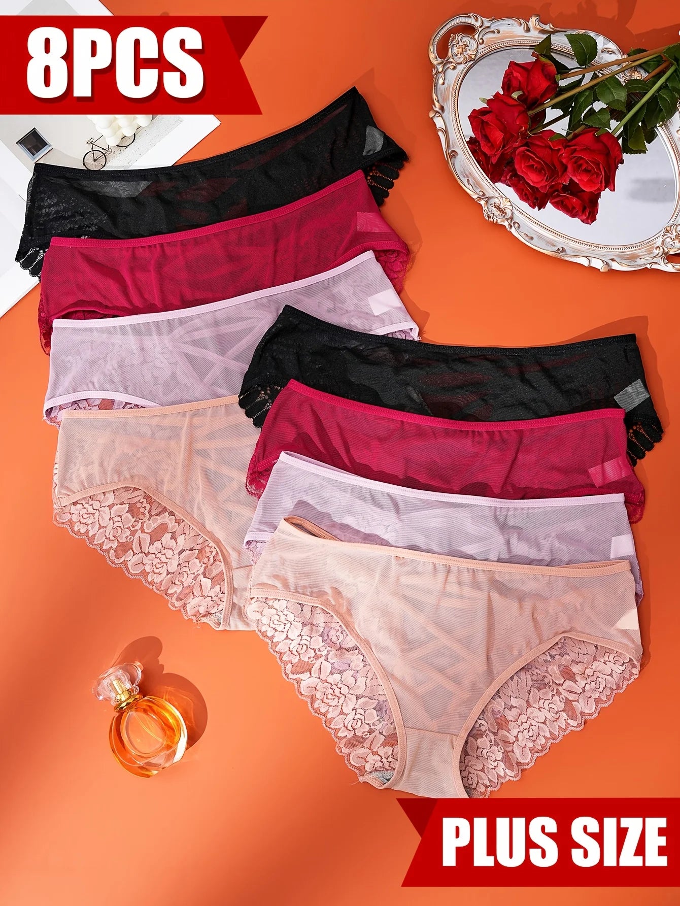 DORSU Floral Lace Panties Set With Cross Strap Semi Sheer
