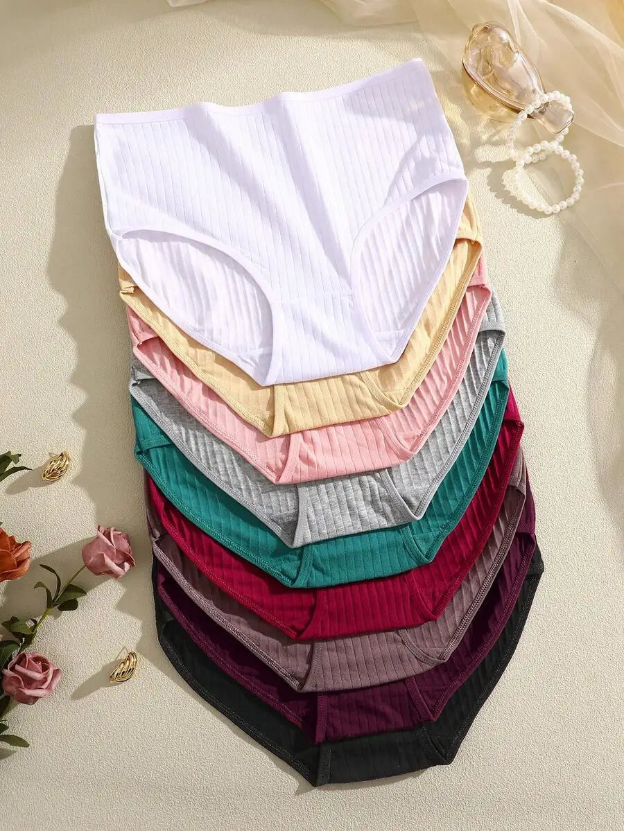 Womens 100 Percent Cotton Ribbed High Waist Briefs