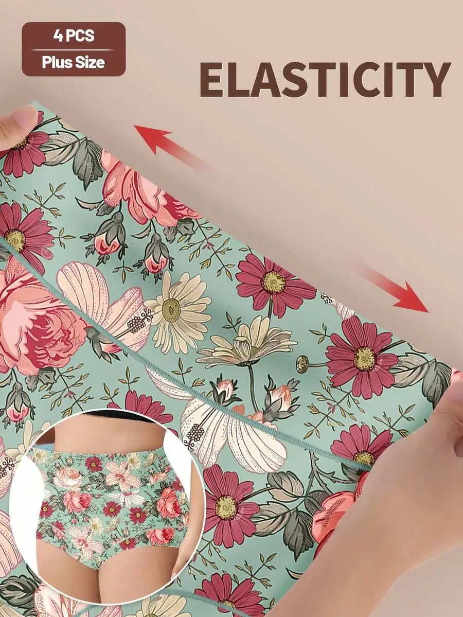 Seamless Soft Breathable Floral Print Panties for Women