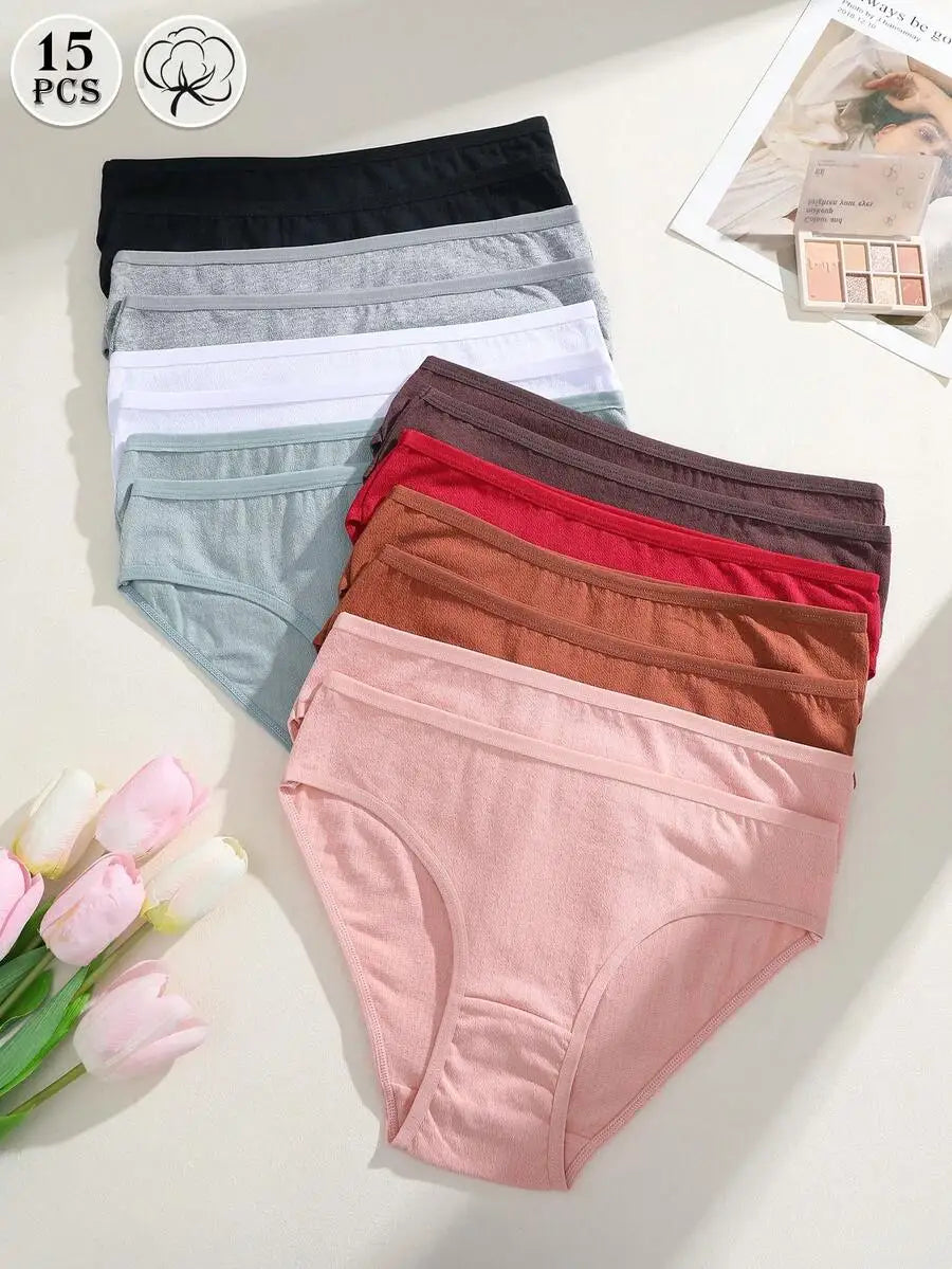 Premium Cotton Womens Briefs Pack 15 Pieces Everyday Comfortable Underwear