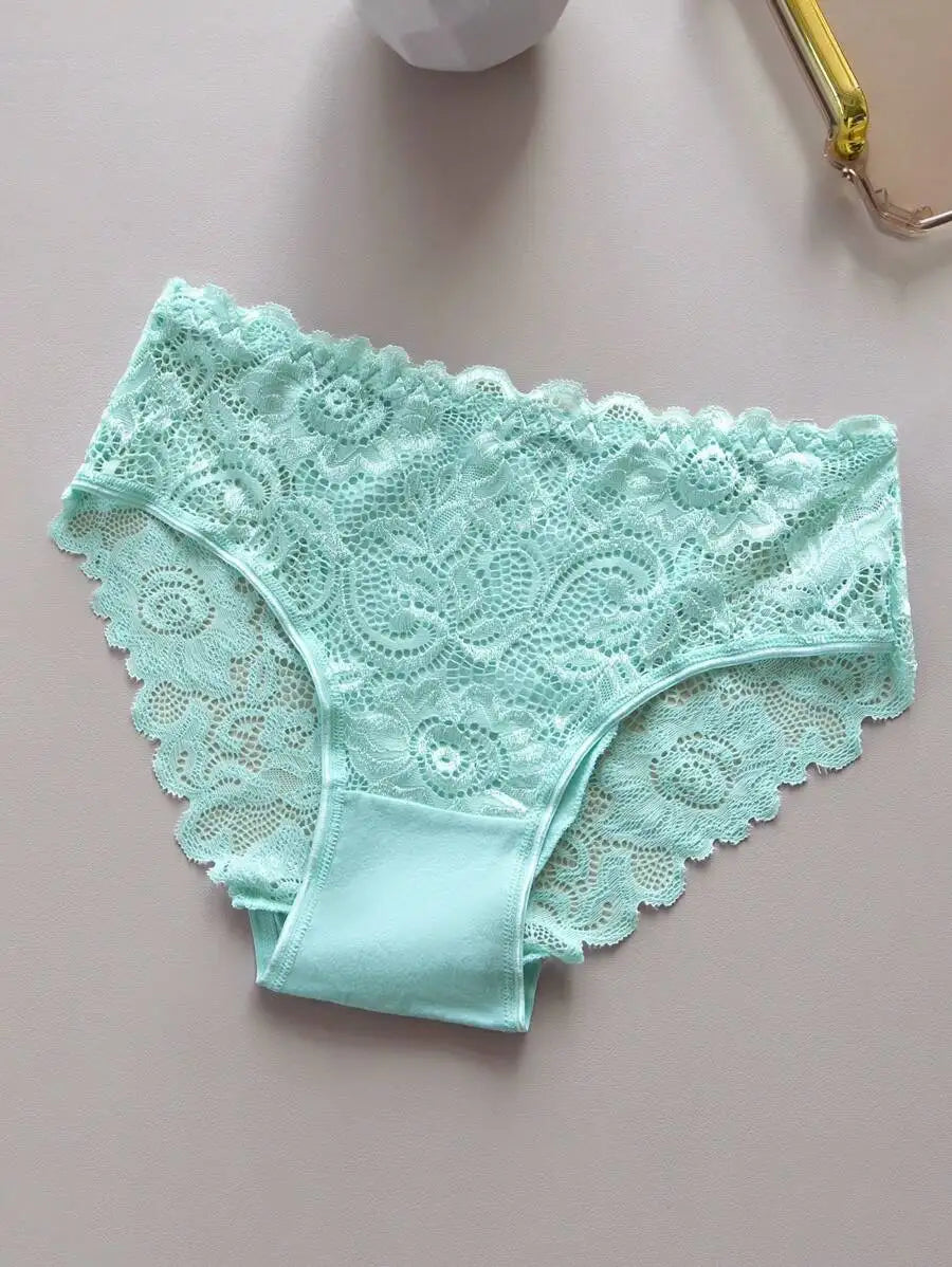 Plus Size Womens Lace Briefs With Contrast Trim 5 Pack