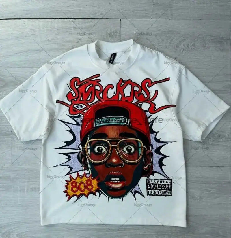 Harajuku Y2K Streetwear Mens Oversized Cartoon Print Tee