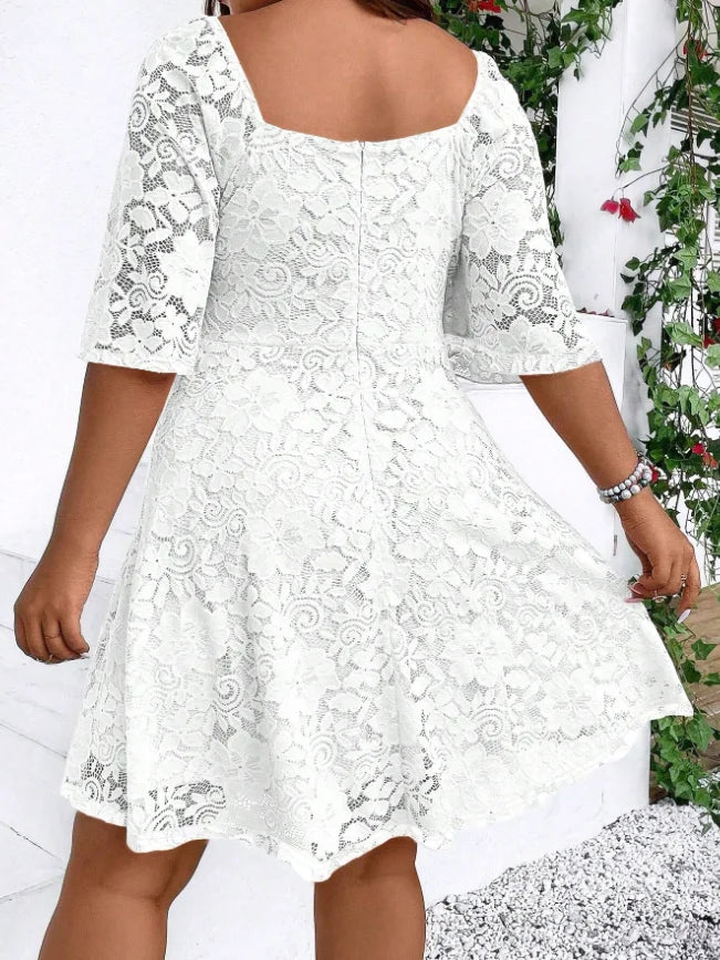 Womens Lace Aline Dress With Vneck And Cross Over Waist