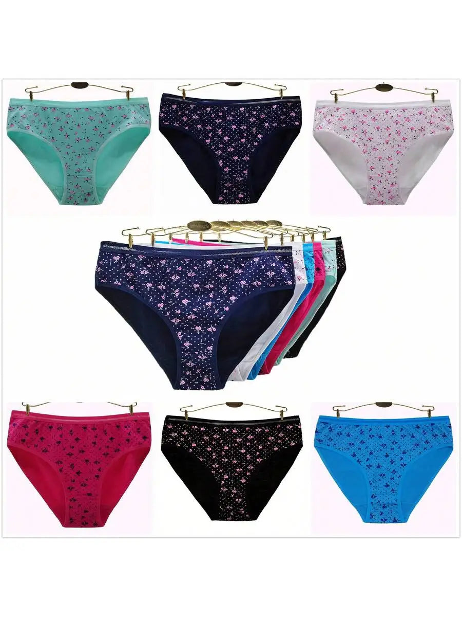 Cotton Floral Print Hollow Out High Waist Briefs For Women