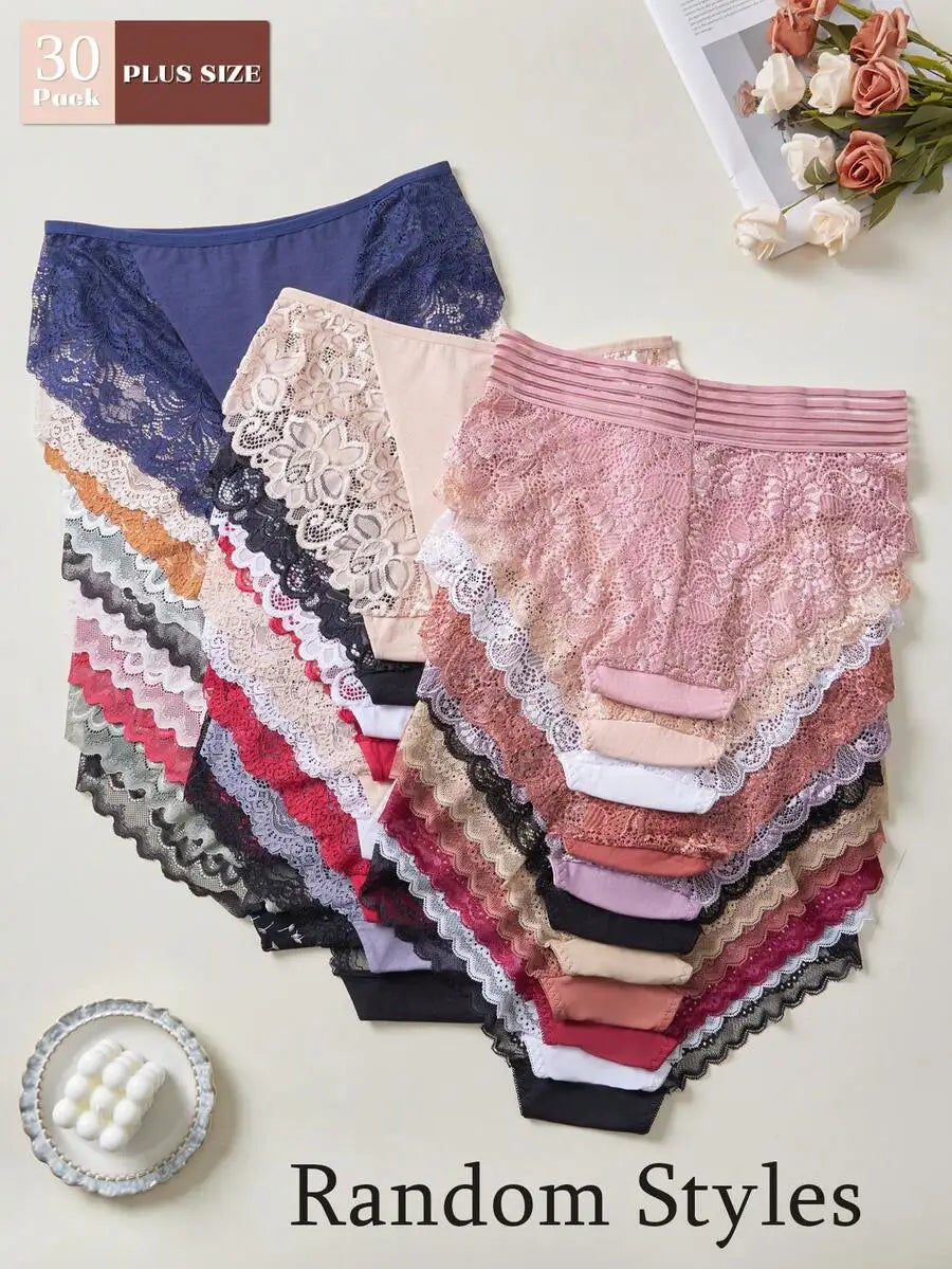 Lace Spliced Panties For Plus Women All Seasons Comfort