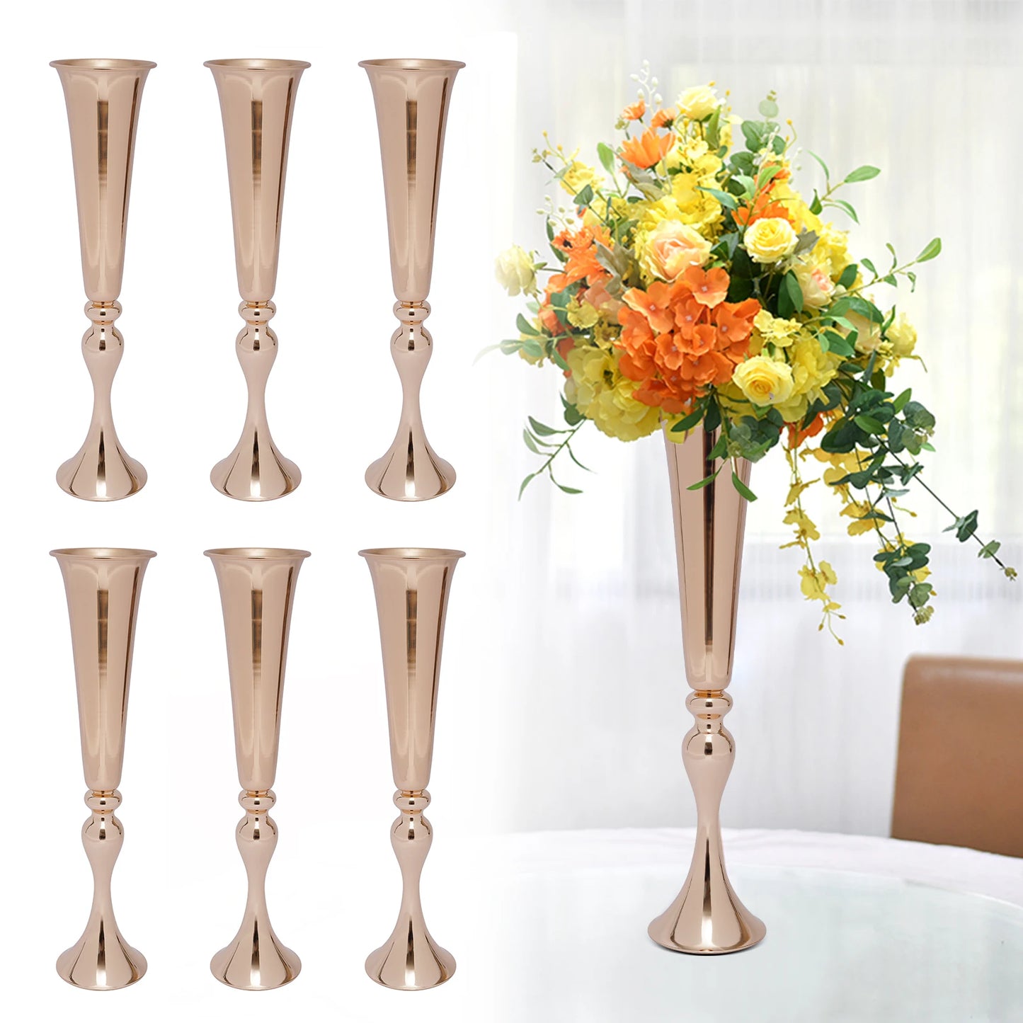 Gold Trumpet Vases Set For Wedding Table Centerpieces