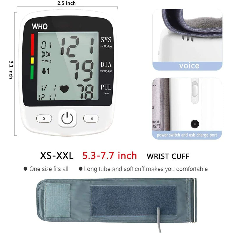 Takrol Digital Wrist Blood Pressure Monitor LCD 2x90 Memory Rechargeable