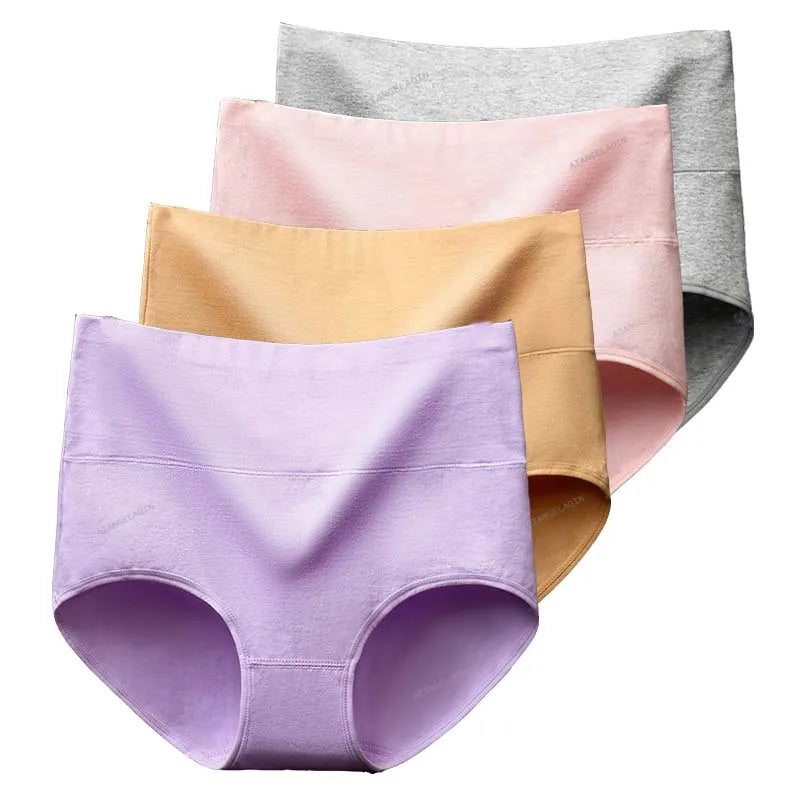 High Waist Cotton Panties For Women Abdominal Shaper 4Pcs Set