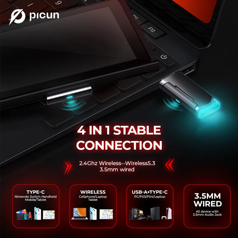 Picun 2 4G Wireless Gaming Headset With Low Latency