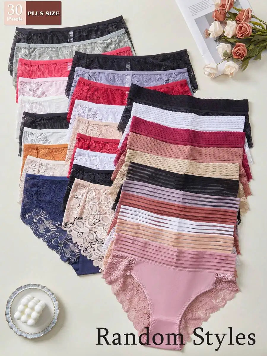 Lace Spliced Panties For Plus Women All Seasons Comfort